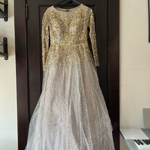 Custom Bespoke Liquid Gold & Platinum Ombré Sequin Gown, Size ~SP or 4